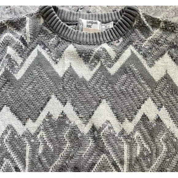 Vintage Coogi Style Sweater Men's XL Made in USA 90s Gray White Pullover‎ Cotton